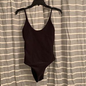 Black ribbed one piece bathing suit
